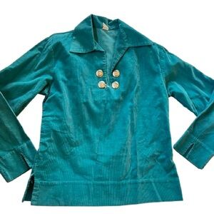 1950’s Vintage Teal Corduroy Tunic with Silver Embellishments